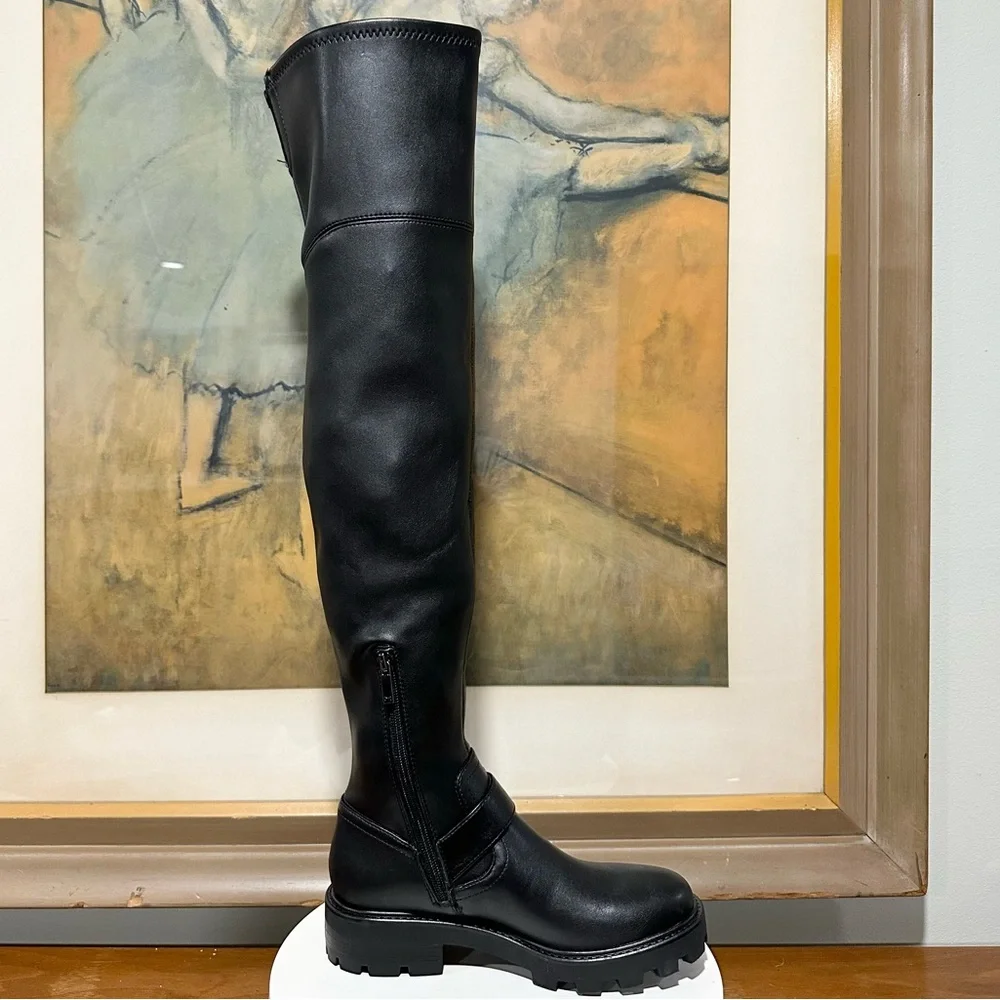 🌸MARC FISHER🌸 Ganven Lug Sole Biker Thigh-High Boots in Black Size: 6.5